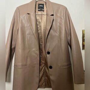 Zara Tan Faux Leather oversized Blazer